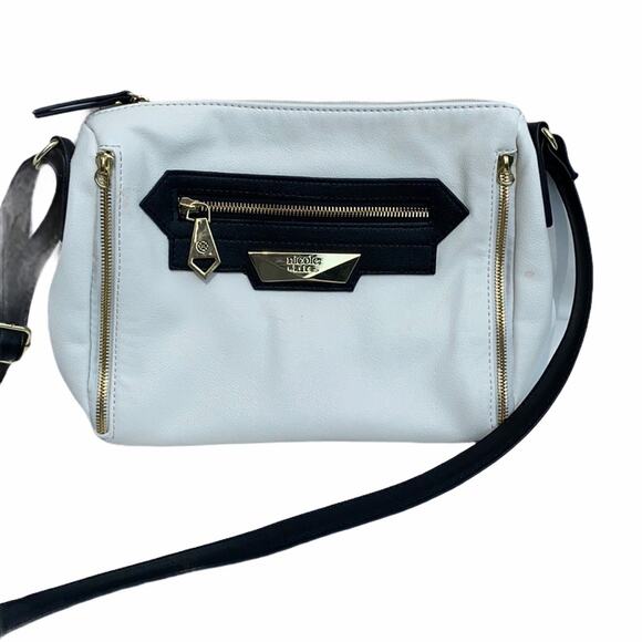 Nicole by Nicole Miller White Black Faux Leather Adjustable Strap Crossbody Bag - Picture 1 of 7